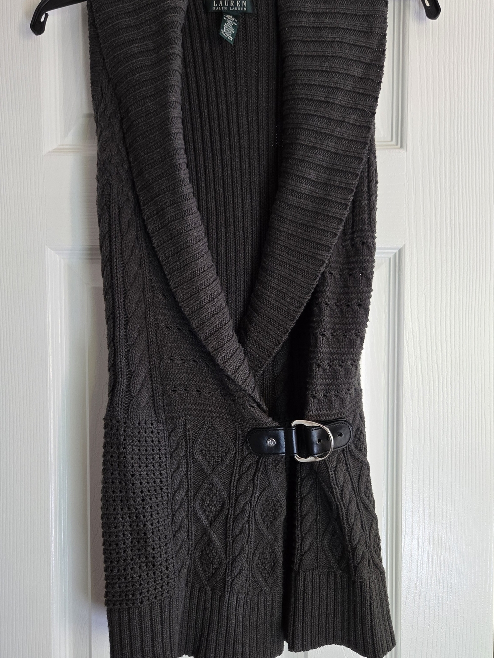 Lauren Ralph Lauren Charcoal Ribbed Knit Vest with Buckle